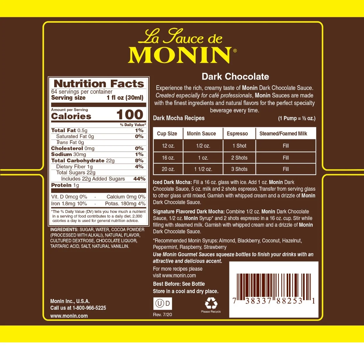Monin Dark Chocolate Sauce - 12oz Cream - Image 4