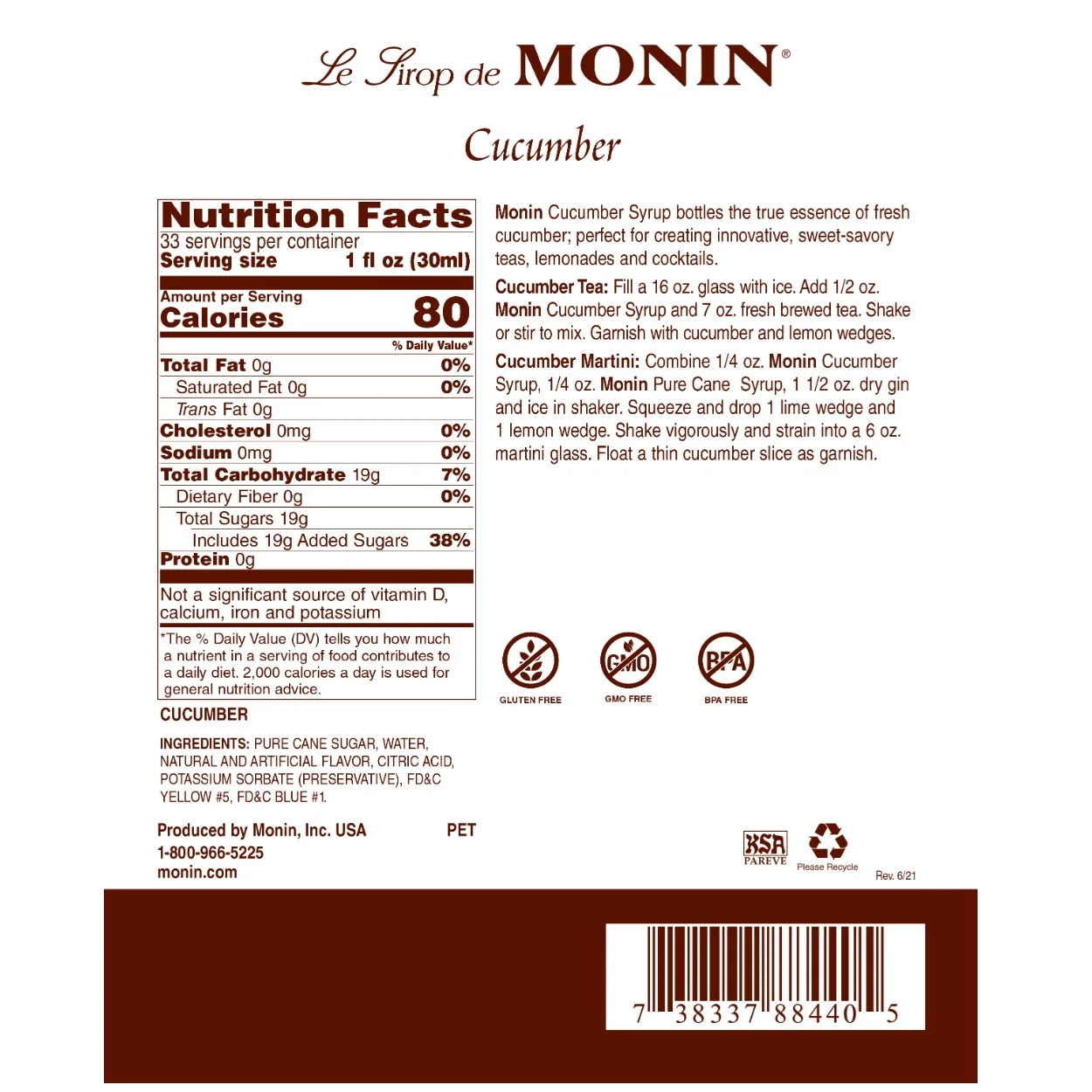 Monin Cucumber Syrup Tea - Image 2