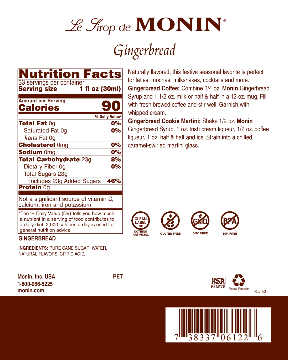 Monin Gingerbread Syrup Coffee - Image 2